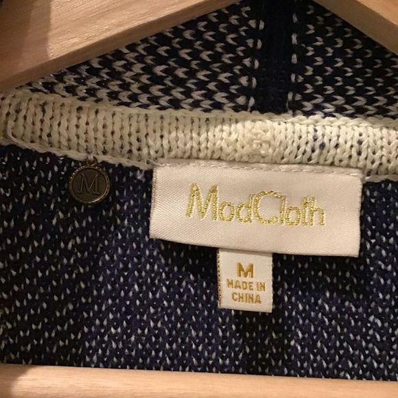 MODCLOTH Cardigan Open Front Navy/White Windowpane, Relaxed Fit, Size Med - Picture 3 of 5